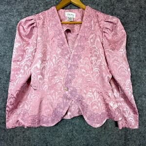 Vintage In The Mood Blazer Jacket Womens 12 Pink 80s Jacquard Lacey Victorian